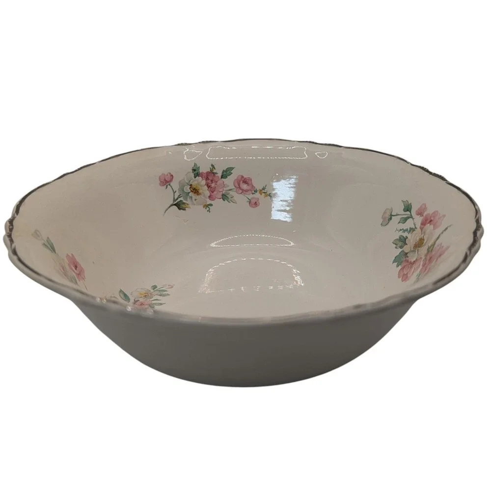 Vintage Homer Laughlin‎ Serving Bowl Roses Platinum Trim 1941 West Virginia SEE